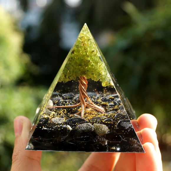 Orgone Pyramid~Handmade Peridot Tree of Life Orgone Pyramid 60mm