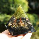 Orgone Pyramid~Handmade Peridot Tree of Life Orgone Pyramid 60mm