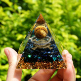 Orgone Pyramid~Handmade Stunning Orgone Pyramid Tiger Eye Crystal Sphere with Silver Ring Obsidian Energy Healing Orgonite