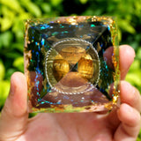 Orgone Pyramid~Handmade Stunning Orgone Pyramid Tiger Eye Crystal Sphere with Silver Ring Obsidian Energy Healing Orgonite