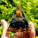 Orgone Pyramid~Handmade Stunning Orgone Pyramid Tiger Eye Crystal Sphere with Silver Ring Obsidian Energy Healing Orgonite