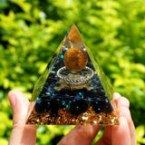 Orgone Pyramid~Handmade Stunning Orgone Pyramid Tiger Eye Crystal Sphere with Silver Ring Obsidian Energy Healing Orgonite