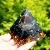 Orgone Pyramid~Handmade Stunning Orgone Pyramid Tiger Eye Crystal Sphere with Silver Ring Obsidian Energy Healing Orgonite