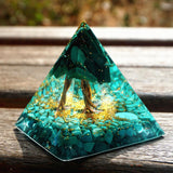 Orgone Pyramid~Handmade Tree Of Life Orgone Pyramid 50mm Malachite With Turquoise Crystal Reiki Energy HEALING