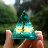 Orgone Pyramid~Handmade Tree Of Life Orgone Pyramid 50mm Malachite With Turquoise Crystal Reiki Energy HEALING