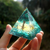 Orgone Pyramid~Handmade Tree Of Life Orgone Pyramid 50mm Malachite With Turquoise Crystal Reiki Energy HEALING