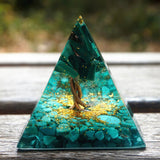 Orgone Pyramid~Handmade Tree Of Life Orgone Pyramid 50mm Malachite With Turquoise Crystal Reiki Energy HEALING