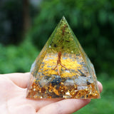 Orgone Pyramid~Handmade Tree Of Life Orgone Pyramid Peridot With Black QuartzRutilated Natural Crystal Stone EMF Healing Chakra Reiki