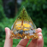 Orgone Pyramid~Handmade Tree Of Life Orgone Pyramid Peridot With Black QuartzRutilated Natural Crystal Stone EMF Healing Chakra Reiki