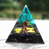 Orgone Pyramid~Handmade Tree of Life Orgone Pyramid 50mm Turquoise With Obsidian Natural Crystal Energy Healing Reiki Orgonite