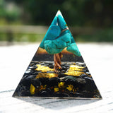 Orgone Pyramid~Handmade Tree of Life Orgone Pyramid 50mm Turquoise With Obsidian Natural Crystal Energy Healing Reiki Orgonite