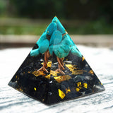 Orgone Pyramid~Handmade Tree of Life Orgone Pyramid 50mm Turquoise With Obsidian Natural Crystal Energy Healing Reiki Orgonite