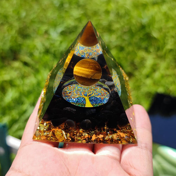 Handmade 60mm Orgone Pyramid Tiger Eye Crystal Sphere Obsidian Quartz