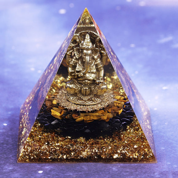 Reiki Pyramid~Healing Crystal Orgone Pyramid With Copper Wire Ganesh Energy Generator For Emf Protection Mediation Home Office Decor