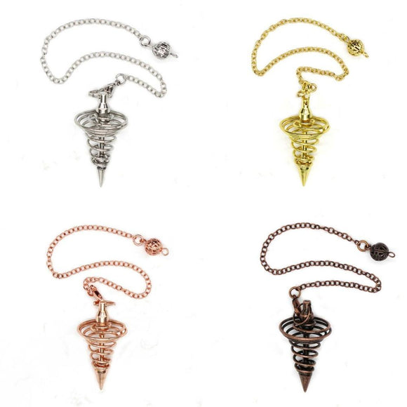 Natural Gnergy Gemstone~ Metal Pendulum Pendulos Pendulums for Dowsing Spiral Cone Antique Gold Silver Color Pyramid Pendule Reiki Men Women Jewelry