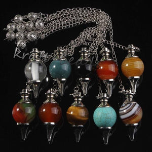 Natural Gnergy Gemstone~ Mixed 10Pcs 20mm Natural Stones Ball  Healing Pendulums Stone Beads Chain Chakra Pendant Dowsing Pendulum  Jewelry