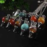 Natural Gnergy Gemstone~ Mixed 10Pcs 20mm Natural Stones Ball  Healing Pendulums Stone Beads Chain Chakra Pendant Dowsing Pendulum  Jewelry