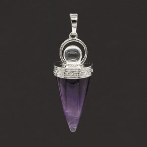 Natural Gnergy Gemstone~ Natural Healing Crystal Quartz Cone Shape Amethysts Stone with Round Beads Pendulum Stone Pendant Jewelry