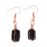 Natural Gnergy Gemstone~  Natural Healing Reiki Irregular Shape Black Tourmaline Stone Dangle Hook Earrings Fashion Wire Wrapped Jewelry