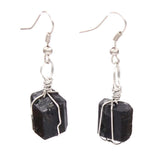 Natural Gnergy Gemstone~  Natural Healing Reiki Irregular Shape Black Tourmaline Stone Dangle Hook Earrings Fashion Wire Wrapped Jewelry