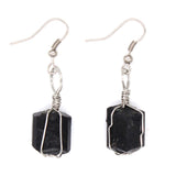 Natural Gnergy Gemstone~  Natural Healing Reiki Irregular Shape Black Tourmaline Stone Dangle Hook Earrings Fashion Wire Wrapped Jewelry