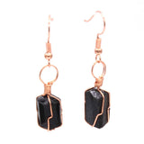 Natural Gnergy Gemstone~  Natural Healing Reiki Irregular Shape Black Tourmaline Stone Dangle Hook Earrings Fashion Wire Wrapped Jewelry