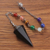 Natural Gnergy Gemstone~ Natural Hexagon Pyramid 7 Round Beads Reiki Chakra Chain Pendulum Black Agates Quartz Stone Pendant Charm Jewelry