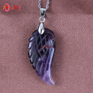 Natural Gnergy Gemstone~ Natural Stones 35mm Carve Angel Wing Pendants Rock Crystal Opalite Fluorite Lapis Lazuli Rhodonite Pendant Women Men Jewelry