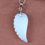 Natural Gnergy Gemstone~ Natural Stones 35mm Carve Angel Wing Pendants Rock Crystal Opalite Fluorite Lapis Lazuli Rhodonite Pendant Women Men Jewelry