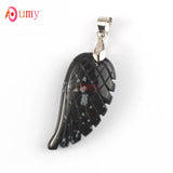 Natural Gnergy Gemstone~ Natural Stones 35mm Carve Angel Wing Pendants Rock Crystal Opalite Fluorite Lapis Lazuli Rhodonite Pendant Women Men Jewelry