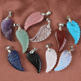 Natural Gnergy Gemstone~ Natural Stones 35mm Carve Angel Wing Pendants Rock Crystal Opalite Fluorite Lapis Lazuli Rhodonite Pendant Women Men Jewelry