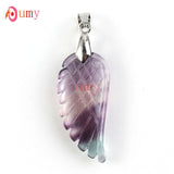 Natural Gnergy Gemstone~ Natural Stones 35mm Carve Angel Wing Pendants Rock Crystal Opalite Fluorite Lapis Lazuli Rhodonite Pendant Women Men Jewelry