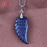 Natural Gnergy Gemstone~ Natural Stones 35mm Carve Angel Wing Pendants Rock Crystal Opalite Fluorite Lapis Lazuli Rhodonite Pendant Women Men Jewelry