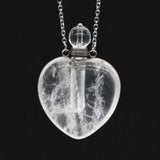 Natural Gnergy Gemstone~ Natural Stones Perfume Bottle Pendant Heart Shape Stone Pendants Healing Crystal Quartz stainless steel Chain Necklace