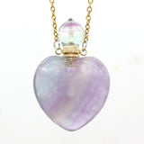 Natural Gnergy Gemstone~ Natural Stones Perfume Bottle Pendant Heart Shape Stone Pendants Healing Crystal Quartz stainless steel Chain Necklace