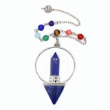 Natural Gnergy Gemstone~ Silver Plated Natural Healing Crystal Quartz Hexagon Pyramid Lapis Lazuli Amethysts Pendulum Dowsing Stone Pendant Jewelry