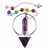 Natural Gnergy Gemstone~ Silver Plated Natural Healing Crystal Quartz Hexagon Pyramid Lapis Lazuli Amethysts Pendulum Dowsing Stone Pendant Jewelry