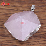 Natural Gnergy Gemstone~ Silver Plated Natural Healing Crystal Quartz Purple Irregular Shape Amethysts Rose Pink Quartz Rock Stone Pendant Jewelry