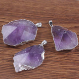 Natural Gnergy Gemstone~ Silver Plated Natural Healing Crystal Quartz Purple Irregular Shape Amethysts Rose Pink Quartz Rock Stone Pendant Jewelry