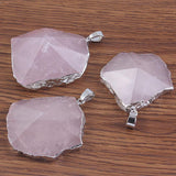 Natural Gnergy Gemstone~ Silver Plated Natural Healing Crystal Quartz Purple Irregular Shape Amethysts Rose Pink Quartz Rock Stone Pendant Jewelry