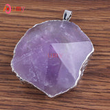 Natural Gnergy Gemstone~ Silver Plated Natural Healing Crystal Quartz Purple Irregular Shape Amethysts Rose Pink Quartz Rock Stone Pendant Jewelry