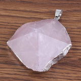 Natural Gnergy Gemstone~ Silver Plated Natural Healing Crystal Quartz Purple Irregular Shape Amethysts Rose Pink Quartz Rock Stone Pendant Jewelry