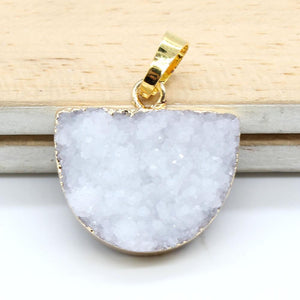 Natural Gnergy Gemstone~ Yellow Gold Color Natural Titanium Coated Crystal Quartz Stones Pendants Half Oval Shape Colorful Stone Pendant Jewelry