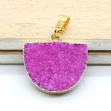 Natural Gnergy Gemstone~ Yellow Gold Color Natural Titanium Coated Crystal Quartz Stones Pendants Half Oval Shape Colorful Stone Pendant Jewelry