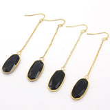 Natural Gnergy Gemstone~ Attractive Design Gold Color Black Agates Section Oval Earrings Long Chain Earrings For Women