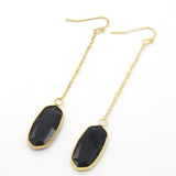 Natural Gnergy Gemstone~ Attractive Design Gold Color Black Agates Section Oval Earrings Long Chain Earrings For Women