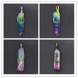 Natural Gnergy Gemstone~ Handmade Wire Wrap Irregular Shape Rock Crystal Dyed Colorful Pendant For Anniversary Jewelry