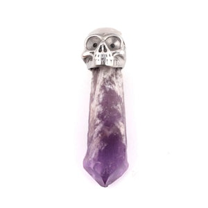 Natural Gnergy Gemstone~ Irregular Shape Natural Purple Amethysts Crystal with Skull Head Pendant Punk Style Jewelry