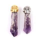 Natural Gnergy Gemstone~ Irregular Shape Natural Purple Amethysts Crystal with Skull Head Pendant Punk Style Jewelry