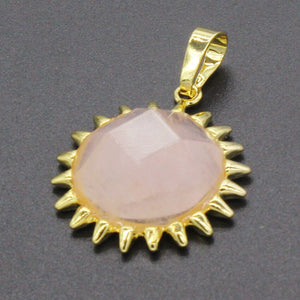 Natural Gnergy Gemstone~ Light Yellow Gold Color Sun Flower Natural Rose Pink Quartz Pendant For Women Jewelry